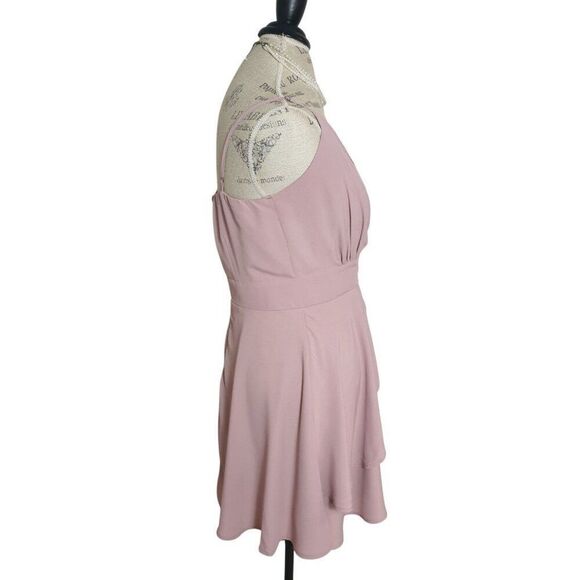 Juniors Sleeveless V-Neck Dress L Blush Ruffle Layer Flowy Formal Wedding Fairy - Picture 4 of 5